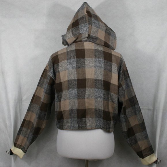 Vintage 60's Angelique IMP Multi-Brown Check Cotton Crop Jacket w/Hood SZ M GC - Picture 7 of 11